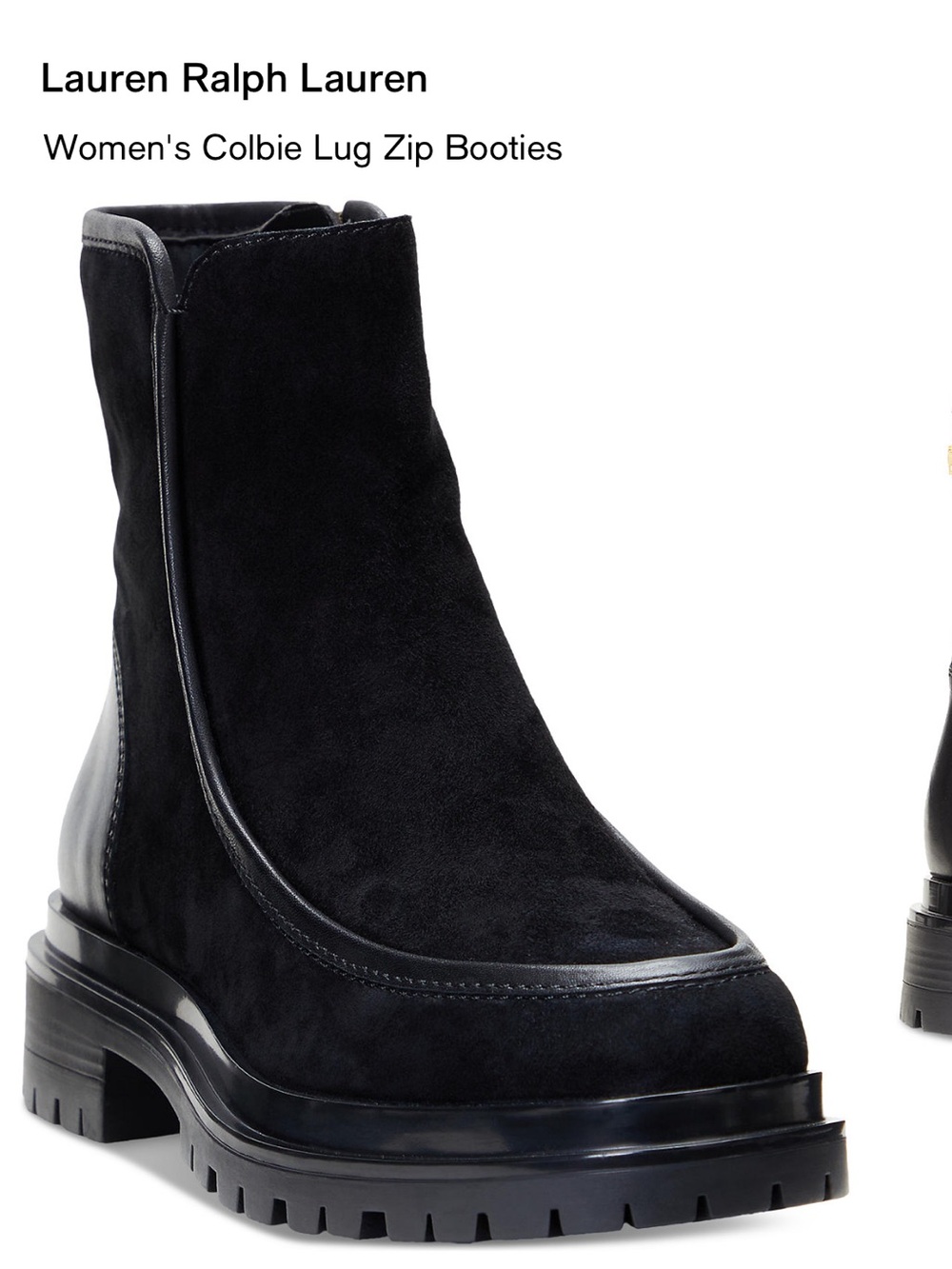 Lauren Ralph Lauren Black Suede Colbie Lug Zip Booties Size 7